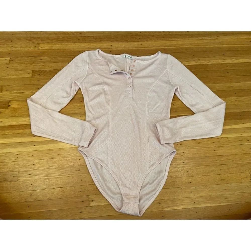 Intimately Free People long sleeve light pink Henley sloan bodysuit
